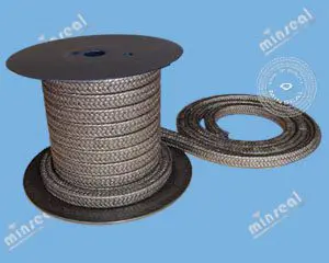A spool of gray braided rope on a blue background, with some rope uncoiled beside it.