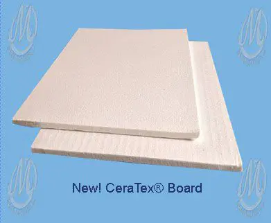 Two stacked CeraTex boards on a blue background with "New! CeraTex® Board" text below.