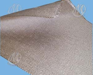 A sheet of woven mesh material lying on a flat surface with a blue background.