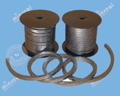 GraficBraid-GraphitePacking Two spools of industrial sealing tape.