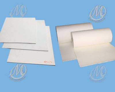 Ceramic Fiber Paper Sheets and rolls of white paper.