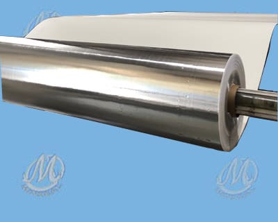 Large roll of reflective metal foil.