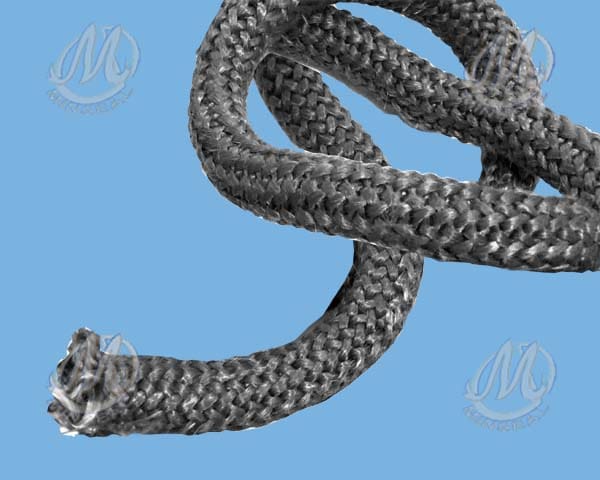 3357 Braided grey rope on blue background.