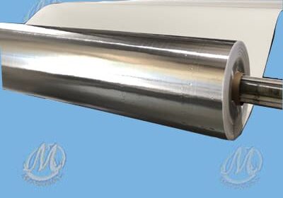 f1 Metallic roll with white paper on blue.